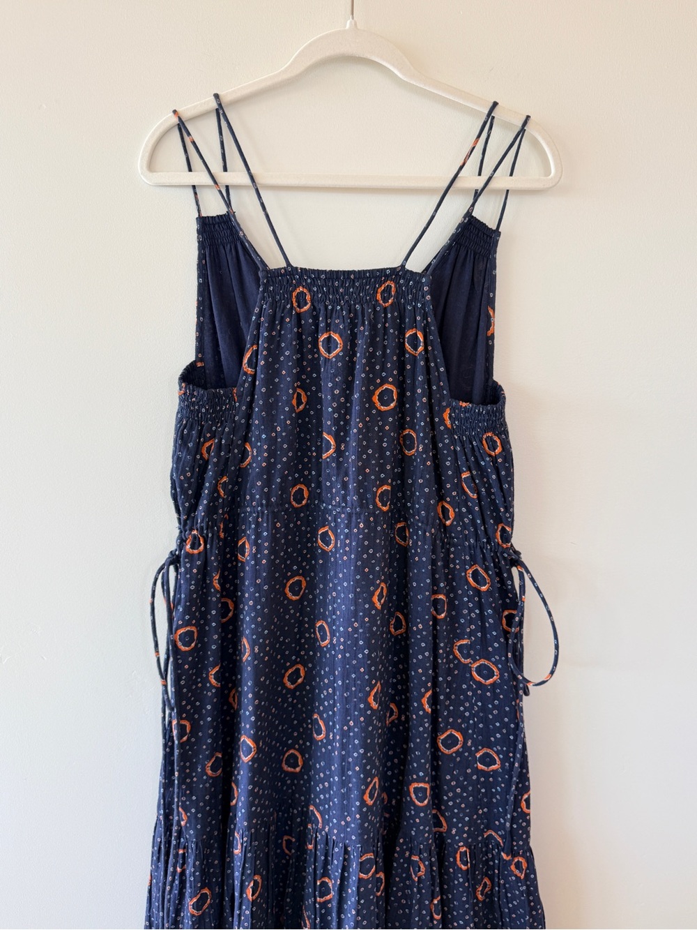 Apiece Apart Daphne Dress in Shibori Dot Midi Navy Blue Orange Womens Small - Picture 10 of 16